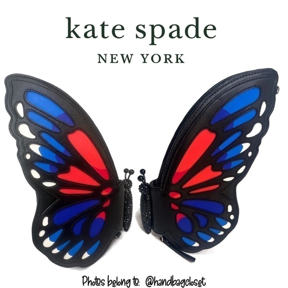 Kate Spade Monarch Butterfly Clutch Black Leather Novelty Rare Bag Purse Sequin - Picture 3 of 15